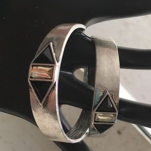 GUESS Stone & Brushed Nickel Hoop Earrings